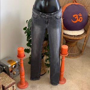 Red rivet black jeans